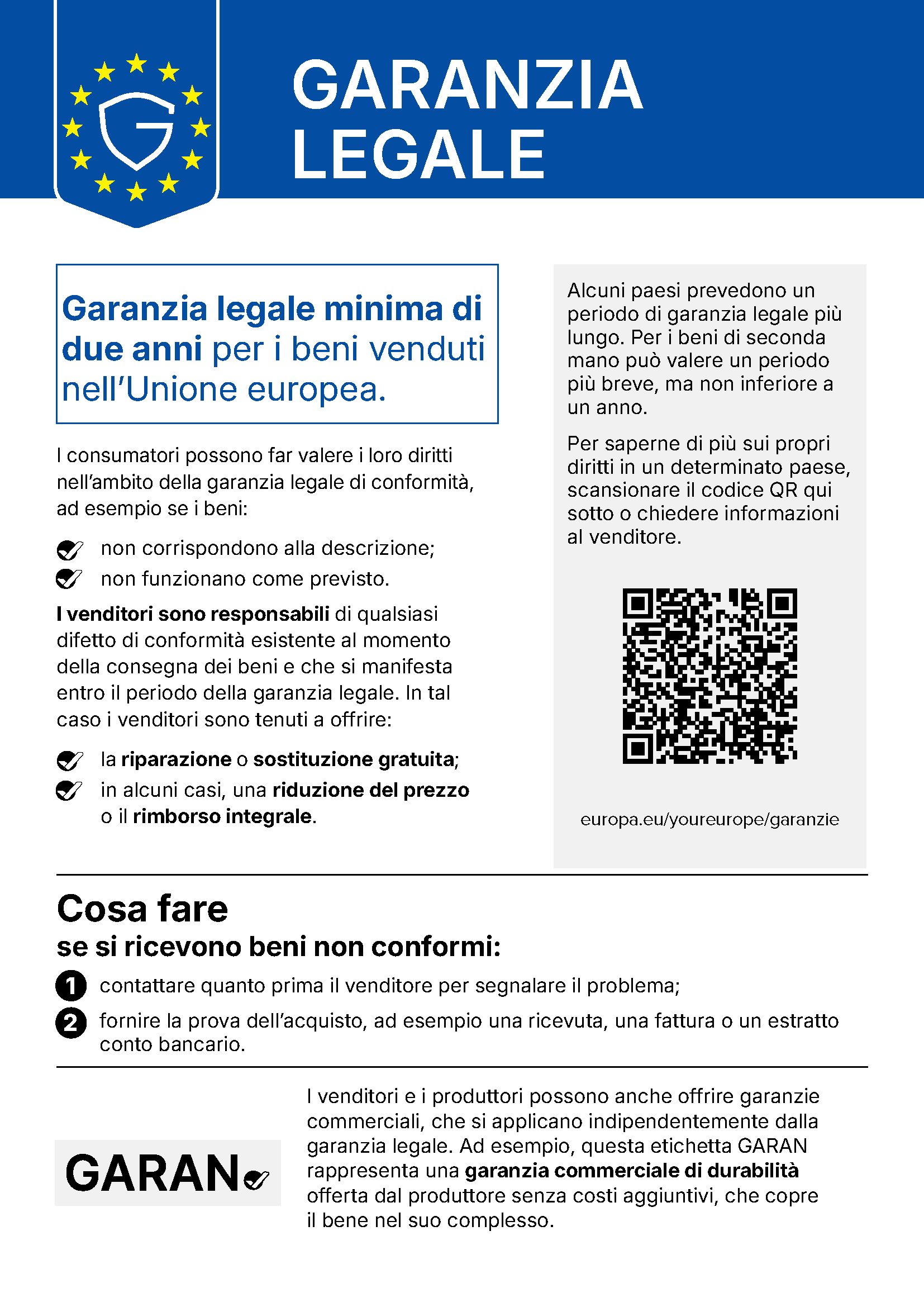 European Union harmonised notice on the legal guarantee of conformity